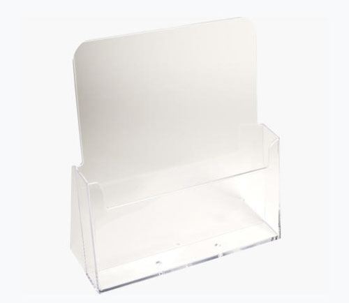 Clear polystyrene leaflet/literature display holder in A4 format.