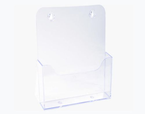 Clear polystyrene leaflet/literature display holder in A5 format.