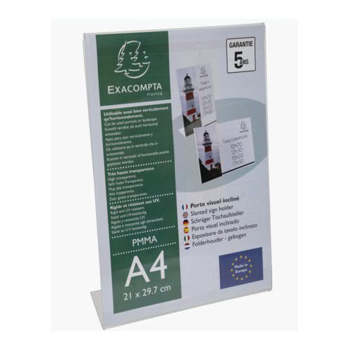 Exacompta Slanted Sign Holder A4 Clear Acrylic 84058D ExaClair Limited