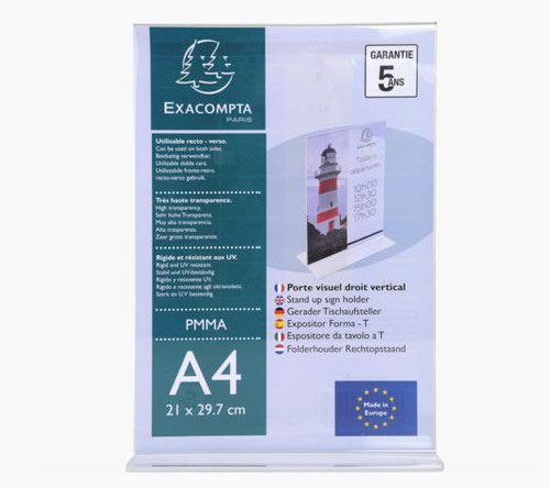 Exacompta Upright Sign Holder A4 Clear Acrylic 84158D ExaClair Limited