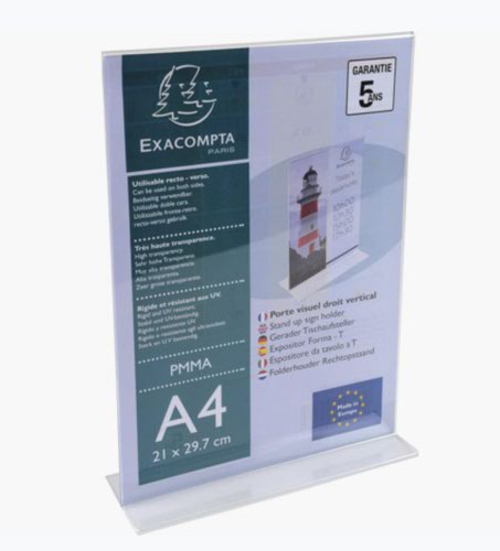 Exacompta Upright Sign Holder A4 Clear Acrylic 84158D Sign Holders 94882EX