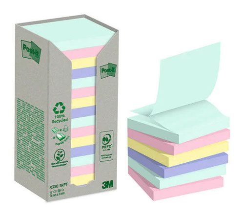 Post it Recycled Z Notes Nature Collection 76x76mm 100 Sheets (Pack of 16) 7100259446