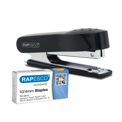 30584RA | Handy and practical, the Rapesco No. 10 Mini is a top loading stapler that’s supplied with 1000 x 10/4mm staples. Featuring a built-in metal staple remover and staple supply indicator, it has a capacity of 12 sheets (80gsm) and is also backed by a 3 year Guarantee.