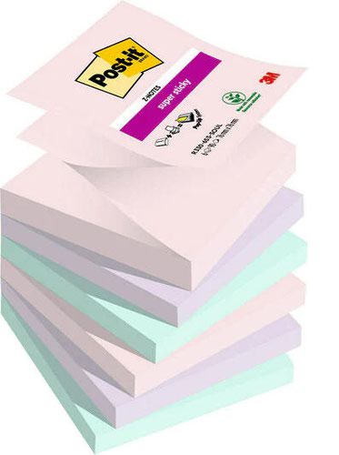 Post it Super Sticky Z Notes Soulful Colours 76x76mm 90 Sheets (Pack 6) 7100259322