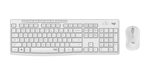 Logitech MK295 Silent Full Size Straight QWERTY UK International Wireless Keyboard and Ambidextrous Buttons Mouse Off White