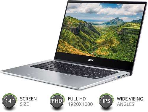 Acer Chromebook Spin 514 CP514 1H 14 Inch Touchscreen AMD Ryzen 5 3500C 8GB RAM 128GB eMMC Chrome OS Silver Notebook  8ACNXA4BEK001
