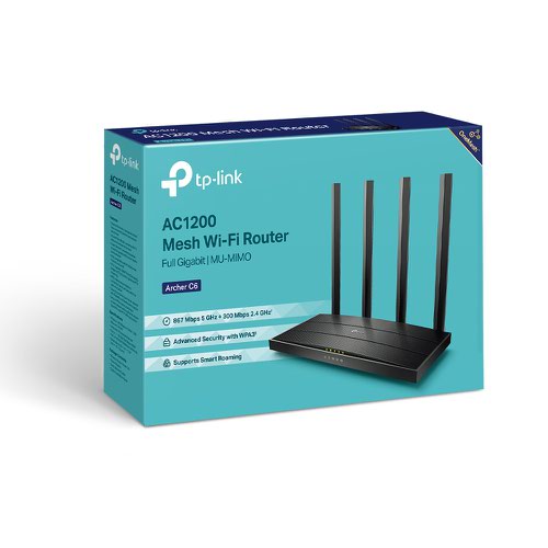 TP Link AC1200 Wireless 4 Port MU MIMO Gigabit Ethernet Router Black 8TPARCHERC6V32 Buy online at Office 5Star or contact us Tel 01594 810081 for assistance