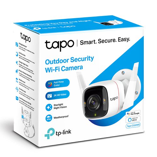 TP Link Tapo Outdoor Security WiFi Camera White with Ultra HD Night Vision and Motion Detection