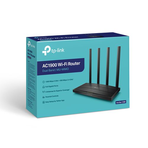 TP Link C80 AC1900 MU MIMO WiFi 4 Port Gigabit Ethernet Router Black Network Routers 8TPARCHERC80