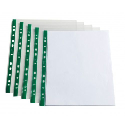 ValueX Punched Pocket A4 Glass Clear 60 micron Green Reinforcing Strip (Pack 100) 400166572