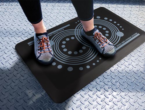 11322FL | The AFS-TEX System 2000 Active Anti-fatigue Mat is designed to relieve the strain of standing still for long periods, and can help to counteract the health problems caused by prolonged sitting.This supportive and comfortable anti-fatigue mat features an ergonomically designed print that acts as a visual cue, encouraging regular movement which aids blood circulation.The System 2000 Anti Fatigue Mat is perfect for industrial use, in factories and workstations. Additionally, it's a great anti-fatigue mat for the kitchen, and in other areas of the home and home office.This mat is easy to wipe clean and has the added benefit of a built-in anti-microbial ingredient, which protects the mat for its lifetime.The System 2000 has an anti-slip base for added stability and bevelled edges and rounded corners to minimise tripping.