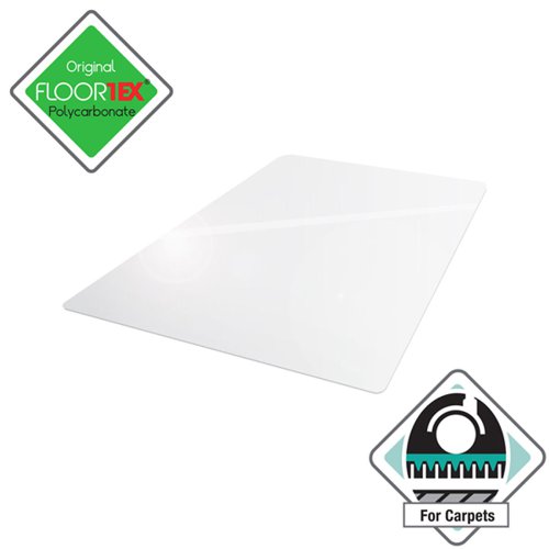 Floortex Floor Protection Mat Cleartex Ultimat Polycarbonate Low and Medium Pile Carpets Up To 12mm Pile Height 119 x 89cm Transparent UFR118927ER Chair Mats 11098FL