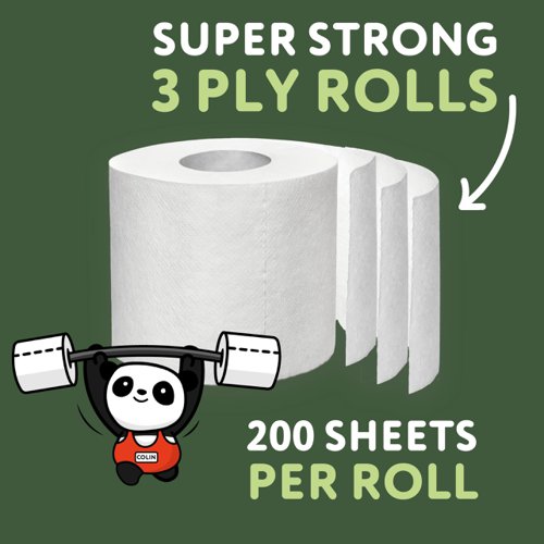 Cheeky Panda 3-Ply Toilet Tissue 200 Sheets (Pack of 48) PFTOILT48 | The Cheeky Panda Ltd