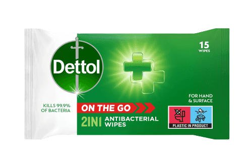 Dettol 2in1 Antibacterial Wipes (Pack 15) - 3075819