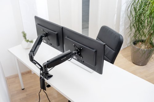 22894PL | Double monitor support arm with gas-spring technology for convenient and ergonomic monitor adjustment