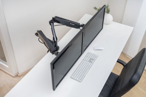 22908PL | Double monitor support arm with gas-spring technology for convenient and ergonomic monitor adjustment