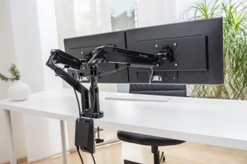 22908PL | Double monitor support arm with gas-spring technology for convenient and ergonomic monitor adjustment