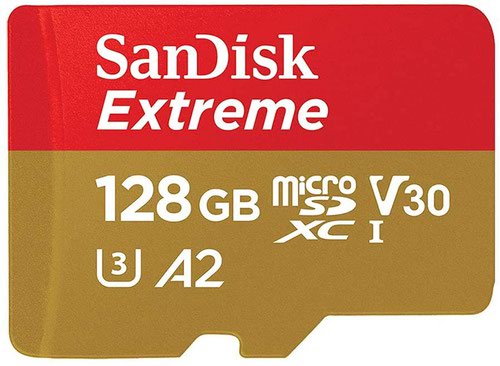 SanDisk Extreme Plus 128GB MicroSDXC U3 UHD 4K A2 V30 Memory Card with SD Card Adapter