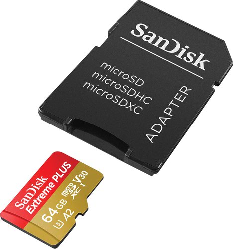 SanDisk Extreme Plus 64GB MicroSDXC U3 UHD 4K A2 V30 Memory Card with SD Card Adapter 8SD10367810 Buy online at Office 5Star or contact us Tel 01594 810081 for assistance
