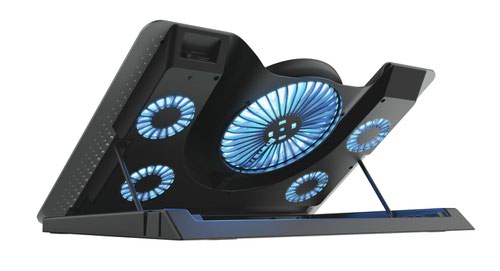 Stay CoolWant to stay cool during the most heated gaming sessions? Or switch from play to work without taking any breaks? The Trust GXT 1125 Quno Laptop Cooling Stand will keep your equipment cool in every situation. With the blue illumination added to the 5 fans, you’ll stay cool in every sense of the word.