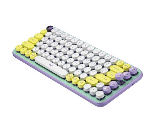 8LO920010574 | Unleash personality onto your deskspace and beyond with POP Keys. Pair with a matching POP Mouse, let your true self shine with a statement desktop aesthetic and fun customizable emoji keys. Mint, lilac, white and sunshine yellow combine in a candy aesthetic with a dash of fresh mojito. Chill out with POP Keys in Daydream.
