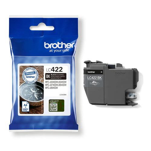 BRLC422BK | Looking for a cartridge that offers effortless performance every time you print? The Brother black LC422BK Ink Cartridge, with colour fade resistant properties guarantees smooth, reliable and top quality printouts from your first to your last print. Our perfectly balanced inks ensure your printer stays working at its best. Brother consider the environmental impact at every stage of your ink cartridge life cycle, reducing waste at landfill. All our hardware and ink cartridges are built to have as little impact on the environment as possible. Genuine Brother LC422BK ink cartridge - worth it every time