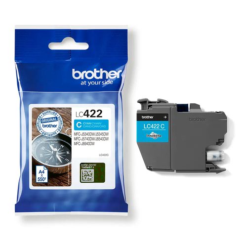 BRLC422C | Looking for a cartridge that offers effortless performance every time you print? The Brother cyan LC422C Ink Cartridge, with colour fade resistant properties guarantees smooth, reliable and top quality printouts from your first to your last print. Our perfectly balanced inks ensure your printer stays working at its best. Brother consider the environmental impact at every stage of your ink cartridge life cycle, reducing waste at landfill. All our hardware and ink cartridges are built to have as little impact on the environment as possible. Genuine Brother LC422C ink cartridge - worth it every time
