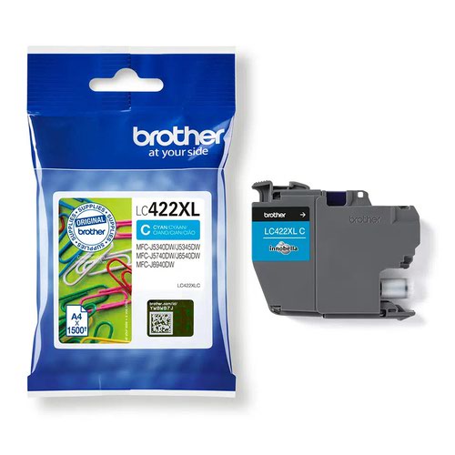 BRLC422XLC | Looking for a cartridge that offers effortless performance every time you print? The Brother high yield cyan LC422XLC  Ink Cartridge, with colour fade resistant properties guarantees smooth, reliable and top quality printouts from your first to your last print. Our perfectly balanced inks ensure your printer stays working at its best. Brother consider the environmental impact at every stage of your ink cartridge life cycle, reducing waste at landfill. All our hardware and ink cartridges are built to have as little impact on the environment as possible. Genuine Brother LC422XLC high yield ink cartridge - worth it every time