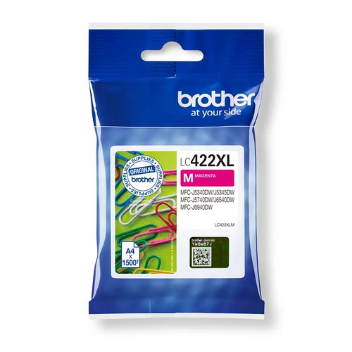 BRLC422XLM | Looking for a cartridge that offers effortless performance every time you print? The Brother high yield magenta LC422XLM  Ink Cartridge, with colour fade resistant properties guarantees smooth, reliable and top quality printouts from your first to your last print. Our perfectly balanced inks ensure your printer stays working at its best. Brother consider the environmental impact at every stage of your ink cartridge life cycle, reducing waste at landfill. All our hardware and ink cartridges are built to have as little impact on the environment as possible.  Genuine Brother LC422XLM high yield ink cartridge - worth it every time