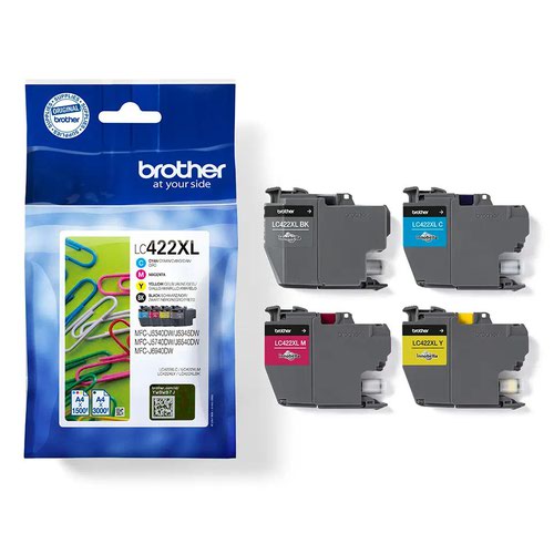 Brother Black Cyan Magenta Yellow High Capacity Ink Cartridge Multipack 3k + 3 x 1.5k pages (Pack 4) - LC422XLVAL