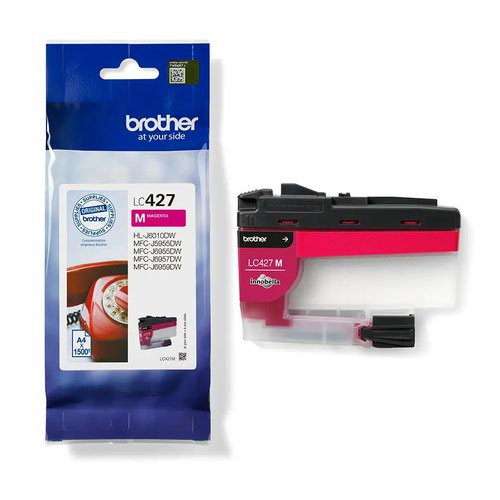BRLC427M | Looking for a cartridge that offers effortless performance every time you print? The Brother magenta LC427M Ink Cartridge, with colour fade resistant properties guarantees smooth, reliable and top quality printouts from your first to your last print. Our perfectly balanced inks ensure your printer stays working at its best. Brother consider the environmental impact at every stage of your ink cartridge life cycle, reducing waste at landfill. All our hardware and ink cartridges are built to have as little impact on the environment as possible.  Genuine Brother LC427M ink cartridge - worth it every time