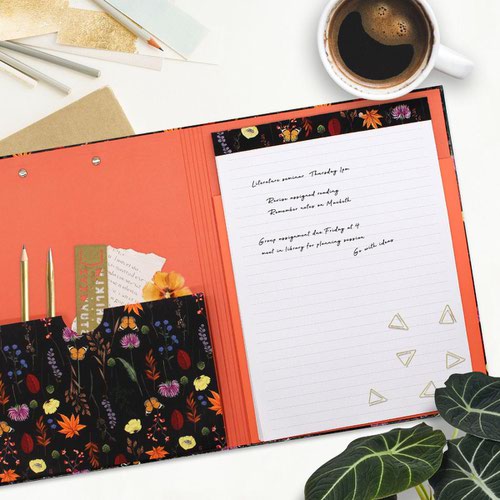 Pukka Pad Bloom A4 Padfolio Black Floral With Matching Refill Pad 9581-BLM Clipboards 23990PK