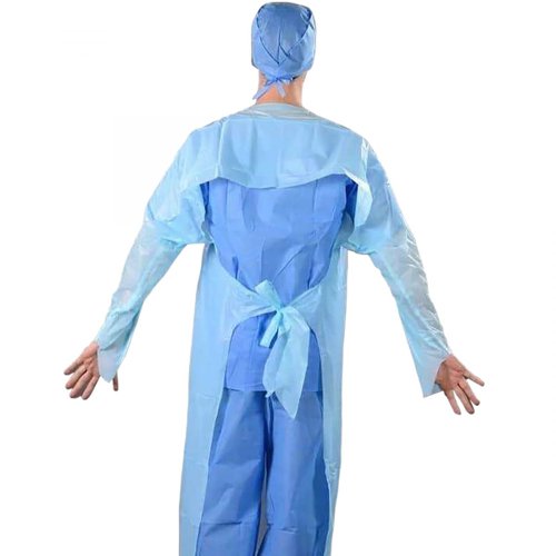 24067EA | Gown designed to cover the torso and clothes to form a waterproof barrier against body fluids and blood. Cost effective alternative to non-woven gowns.