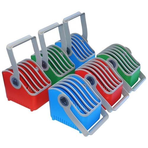 LocknCharge LNC10018 5 Slot 11 Inch Small Plastic Device Basket Set of 6 2 x Blue 2 x Green 2 x Red