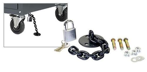 LocknCharge Lock Down Kit is an additional securing of the entire cart on the wall or on the floor, by a robust chain and a keyed padlock.