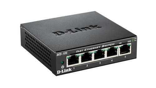D Link DES 105 5 Port Fast Ethernet Unmanaged Metal Housing Desktop Switch