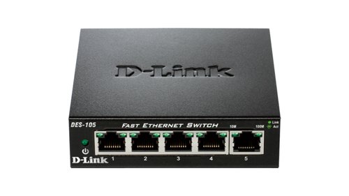 D Link DES 105 5 Port Fast Ethernet Unmanaged Metal Housing Desktop Switch D-Link