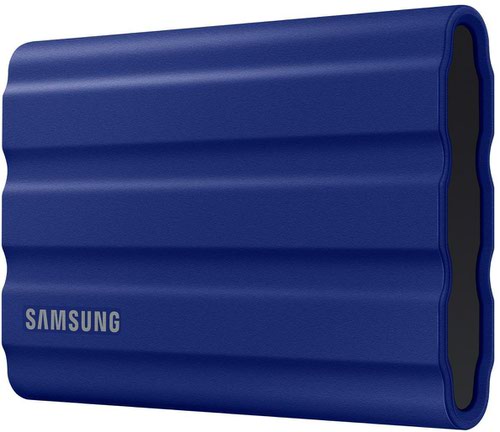 Speed up workflows with minimised waiting times and accelerate response times, courtesy of the Samsung T7 Shield 1TB USB 3.2 Gen 2 SSD Storage Drive - Blue (MU-PE1T0R/EU). Powered by a cutting-edge USB 3.2 Gen 2 interface with embedded PCIe NVMe technology, the T7 Shield 1TB SSD employs lightning-fast read and write speeds to blitz through long-winded data transfers and file shares, which would ordinarily slow your productivity and eat a chunk out of your available time. A travel-friendly design supplies creators, office workers and outdoor adventurers with ample space to store their data and treasured memories alike, while securing their data with rugged durability capable of withstanding the occasional knock and bump.