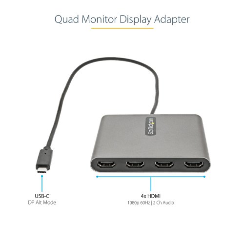 StarTech.com USB C to 4 HDMI Quad Monitor Display 1080p Adapter Dongle