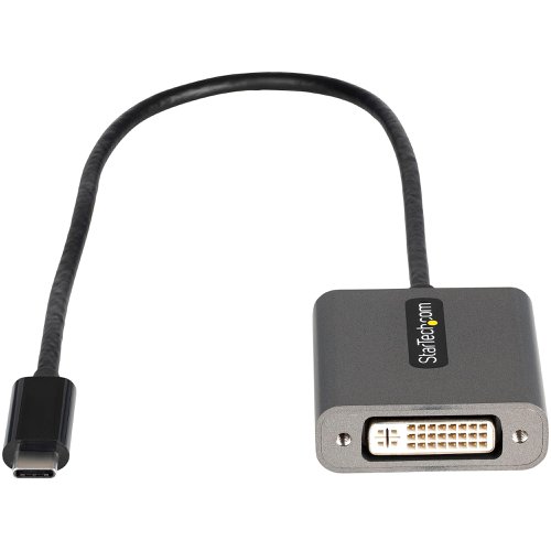 This USB-C to DVI adapter enables you to output DVI video from the USB Type-C port on your laptop, tablet, smartphone or other USB C device.This USB C adapter is equipped with an extra-long 12” (30cm) attached cable, providing an extended reach to reduce port and connector strain on 2-in-1 devices or laptops on risers stands.On monitors that support HDMI clock-rate over a DVI connection, you can achieve video resolutions up to 4K 30Hz, with backward compatibility support for 1920x1200. You'll be surprised at the picture quality the adapter provides, even when connected to a DVI monitor, projector or television. The adapter harnesses the video capabilities that are built into your USB Type-C connection, to deliver every detail in stunning resolution.This USB Type-C video adapter is highly portable with a small footprint and lightweight design that's easy to tuck into your laptop bag while commuting between your home, office or traveling for business.The CDP2DVIEC is backed by a 3-year StarTech.com warranty and free lifetime technical support.