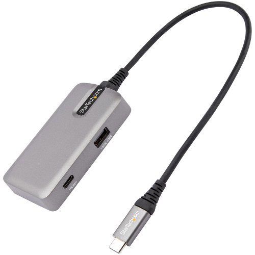 This USB-C multiport adapter with support for 4K 60Hz HDMI (HDR) turns your MacBook Pro, Dell XPS, or other USB-C laptops or tablet into a workstation, anywhere you go. The USB Type-C multiport adapter provides 4K HDMI video output, a USB 3.1 Gen 2 Type-A (10Gbps) port (supporting BC 1.2/7.5W device charging), a USB 3.1 Gen 2 Type-C (10Gbps) port, and an additional USB 3.1 Gen 2 Type-C port that can also be used as a 100W PD 3.0 pass through port - all through one connection to your laptop's USB-C or Thunderbolt 3/4 port. Plus, it offers advanced charging through USB Power Delivery 3.0 and an extra-long attached 10-inch (25 cm) host cable for an extended reach to offer more set up flexibility.USB 3.1 Gen 2 (10Gbps) is also known as USB 3.2 Gen 2x1 (10Gbps).The portable docking station connects your laptop to a 4K 60Hz HDMI monitor (4096 x 2160p) to create a powerful workstation. It can also connect to an ultra-wide monitor with resolutions up to 3440x1440 60Hz.The USB-C to USB 3.1 Gen 2 hub gives you a USB-A (10Gbps) port, and a USB-C (10Gbps) port to connect your USB devices. Plus, when using the multifunction adapter without a power adapter connected, the additional USB-C port, that the power adapter connects to, can be used as a USB-C (10Gbps) peripheral port.For mobile use, the USB-C adapter can operate with bus-power alone, or with a USB-C power adapter for laptop and BC 1.2 peripheral charging. The docking station is lightweight and fits easily into a laptop bag for on-the-go travel use in your office, home office and shared work spaces.With support for USB PD 3.0 (up to 100W), the USB Type-C multiport adapter lets you power and charge your laptop, and power your peripherals when connected to a USB-C power adapter. PD 3.0 features Fast Role Swap to prevent USB data and video disruption when you switch power sources (USB-C power adapter to bus power).Developed to improve performance and security, StarTech.com Connectivity Tools is the only software suite on the market that works with a wide range of IT connectivity accessories. The software suite includes:Advanced Windows Layout Utility: To setup and save custom windows layouts.USB Event Monitoring Utility: To track and log connected USB devicesThe DKT31CHPD3 is backed by a StarTech.com 3-year warranty and free lifetime technical support.