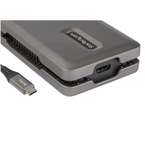 This USB-C multiport adapter with DP 1.4 supports 4K 60Hz HDMI® (HDR) and turns your MacBook Pro, Dell XPS, or other USB-C™ laptops or tablet into a workstation, anywhere you go. The USB Type-C multiport adapter provides 4K HDMI video output, two USB 3.1 Gen 2 Type-A (10Gbps) ports, an SD card reader and a Gigabit Ethernet port all through one connection to your laptop's USB-C or Thunderbolt 3/4™ port. Plus, it offers advanced charging through USB Power Delivery 3.0 and an extra-long attached 10-inch (25 cm) host cable for an extended reach to offer more set up flexibility.USB 3.1 Gen 2 (10Gbps) is also known as USB 3.1 Gen 2x1 (10Gbps).Enhance ProductivityThe portable docking station connects your laptop to a 4K 60Hz HDMI monitor (4096 x 2160p) to create a powerful workstation. It can also connect to an ultrawide monitor.Connect Your DevicesThe USB-C to USB 3.1 Gen 2 hub gives you two USB-A (10Gbps) ports to connect your USB devices.Easy PortabilityFor mobile use, the USB-C adapter can operate with bus-power alone, or with a USB-C power adapter for laptop and BC 1.2 peripheral charging. The docking station is lightweight and features a built-in wraparound USB-C host cable.Built-In SD Card ReaderAccess your multimedia content with ease. The multiport adapter provides direct access to your SD, SDHC™ and SDXC™ memory cards or microSD (uSD) cards.Charge Your Laptop and PeripheralsWith support for USB PD 3.0 (up to 100W), the USB Type-C multiport adapter lets you power and charge your laptop, and power your peripherals when connected to a USB-C power adapter. PD 3.0 features Fast Role Swap to prevent USB data disruption when you switch power sources (USB-C power adapter to bus power).Reliable Network ConnectivityThe Gigabit Ethernet port ensures reliable wired network access with support for PXE Boot and WoL.The DKT31CSDHPD3 is backed by a StarTech.com 3-year warranty and free lifetime technical support.