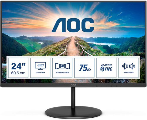 8AOQ24V4EA | With the AOC Q24V4AE 24-inch QHD monitor, you can do all your office work. The thin bezels around the screen make it suitable for a setup of 2 or more screens. So you can expand your screen space and don't have to switch between windows as much. The QHD resolution provides images that are 2 times sharper than in Full HD. This means that you can zoom in to the pixel when you're editing photos without sacrificing too much quality. The blue light filter and flicker-free technology prevent strained eyes, headaches, and trouble sleeping after prolonged use. This way, it won't matter if you work an hour longer or watch a movie.