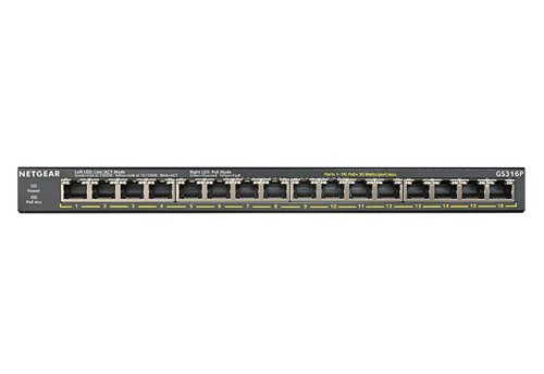 Netgear GS316P 16 Port Unmanaged Gigabit Power Over Ethernet Switch Ethernet Switches 8NEGS316P100