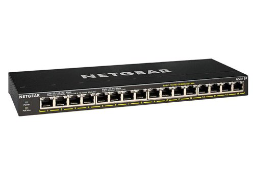 Netgear GS316P 16 Port Unmanaged Gigabit Power Over Ethernet Switch Ethernet Switches 8NEGS316P100