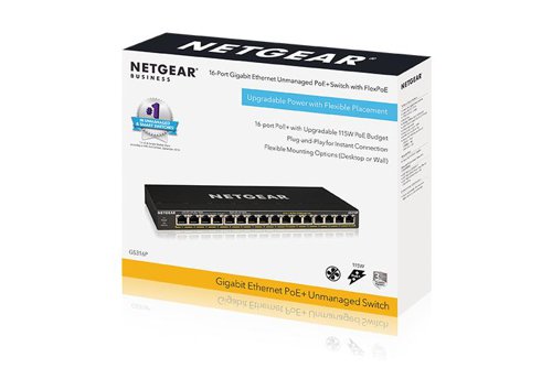 Netgear GS316P 16 Port Unmanaged Gigabit Power Over Ethernet Switch 8NEGS316P100 Buy online at Office 5Star or contact us Tel 01594 810081 for assistance
