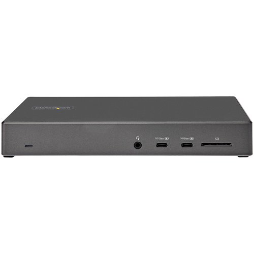 8STDK31C2DHSPDUE | This USB-C Gen 2 10Gbps docking station turns your USB-C or Thunderbolt 3 Windows laptop or Chromebook into a powerful workstation. A USB 3.2 Gen 2 Type-C dock features everything you need, from triple video outputs up to 4K 60Hz to 10Gbps USB-C & USB-A downstream peripheral ports to 100W Power Delivery.This USB-C Gen 2 docking station with DP 1.4 and HDMI 2.0 HBR3 support, is a perfect choice for dual or triple monitor setup, supporting up to triple 4K 30Hz nearly uncompressed video resolution output , with two DisplayPort and one HDMI outputs. Maximum dual and triple 4K display performance is supported on USB-C 11th Gen Intel-based (DP 1.4 HBR3 with DSC support) Windows Thunderbolt 3 or USB-C laptops, but backwards compatibility to older laptop generations and lower resolution monitor requirements.Power and charge USB-C/Thunderbolt 3 workstation laptops & ultrabooks with 100 watt power delivery, to keep high performance laptops sufficiently charged during heavy productivity usage.Charge smartphones and other devices with USB-C downstream charging ports featuring BC 1.2 charging specification. Fast-charge ports support always-on charging so devices will charge whether or not a host laptop is connected.This USB-C Gen 2 docking station features 6 downstream USB ports in total to connect USB peripherals and an SD (4.0) card reader for media storage.