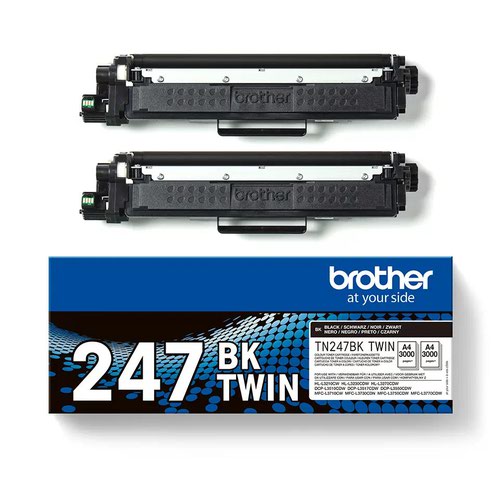 BRTN247BKTWIN | Genuine Brother TN247BKTWIN black toner cartridge twin pack. Each cartridge prints up to 3,000 pages.