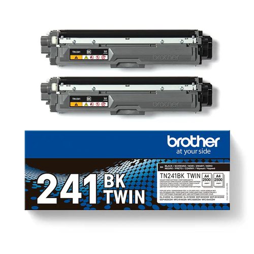 BRTN241BKTWIN | Genuine Brother TN241BKTWIN black toner cartridge twin pack. Each cartridge prints up to 2,500 pages.