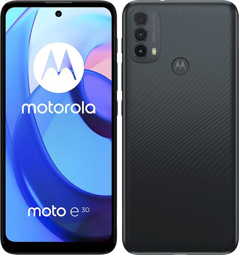 8MOPARY0008GB | Set your imagination free with moto e30. The 48 MP triple camera system captures images that are sharp and bright in any light. Then, view your photos and videos on a fluid 6.5in 90 Hz Max Vision HD+ display. The 5000 mAh battery powers a custom octa-core processor, to deliver responsive performance.Experience smooth, fluid visuals and way less lag with a speedy 90 Hz refresh rate. And maximize your viewing on an ultra-wide 6.5in Max Vision HD+ display.Keep the fun going way longer on a single charge of the 5000 mAh battery. Stream music for 61 hours, watch videos for 16 hours, or browse the web for 11 hours.
